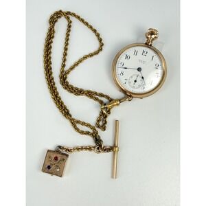 Antique Ideal USA Pocket Watch Gold Filled Chain Fob Running 40.84g